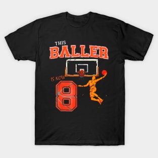 This Basketball Baller Is Now 8 Years Old Happy My Birthday T-Shirt